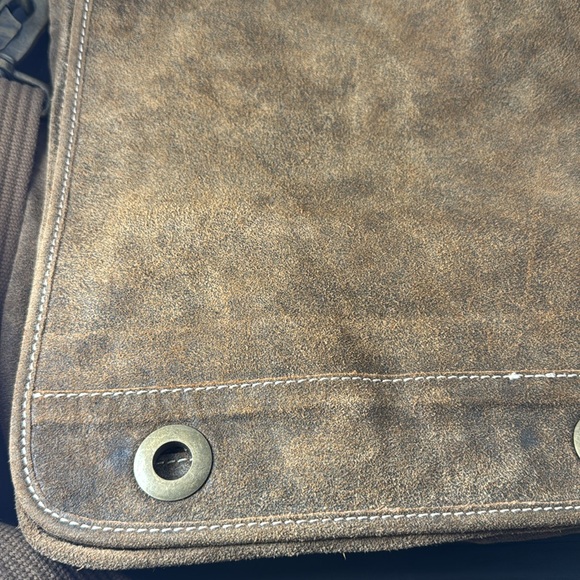 Wilsons Leather M. Julian Brown Leather Suede Canvas Messenger Bag - Picture 3 of 13